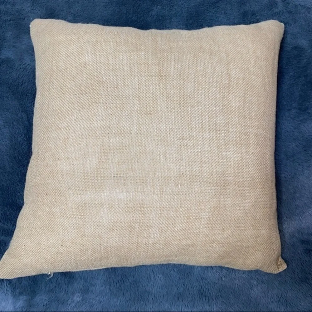 Christmas accent pillow Rudolph‎ song burlap and dark red